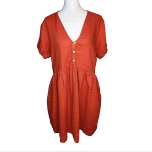 Rove Sunchaser 100% Linen Warm Red Babydoll Dress Size Large